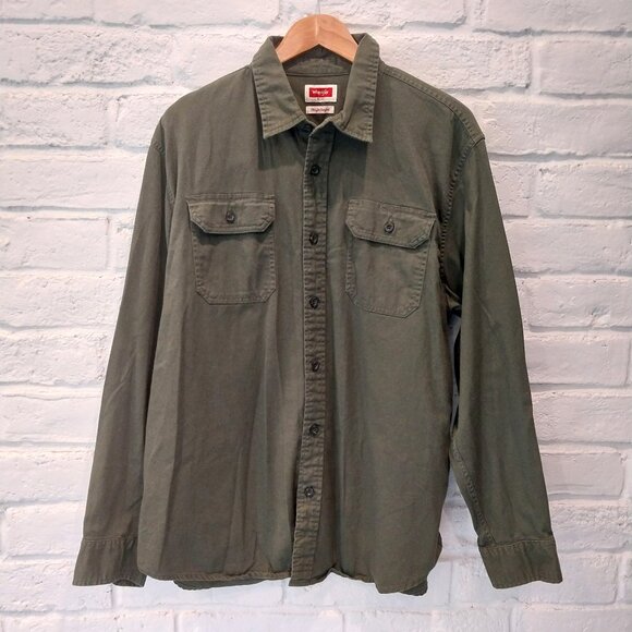 Wrangler Flex For Comfort Shirt Mens XL Army Green Long Sleeve Button Up Stretch - Picture 1 of 7